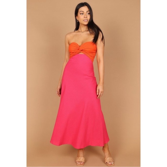 Petal & Pup Orange and Pink Strapless Dress - Picture 4 of 4
